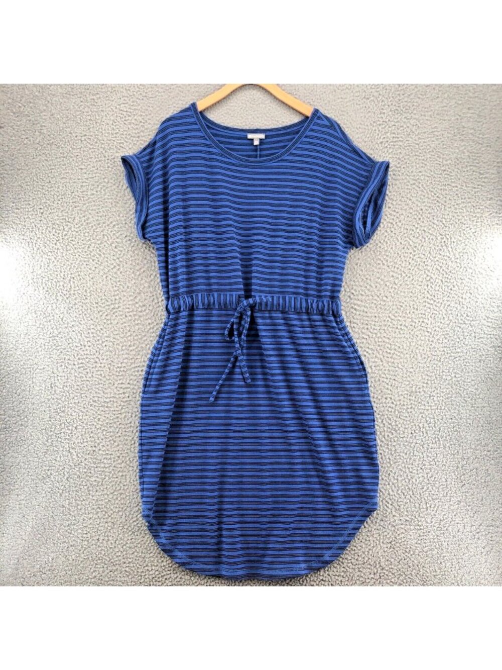 Talbots Dress Womens Extra Large Petite Blue Striped Blouson Knit Tee Pockets
